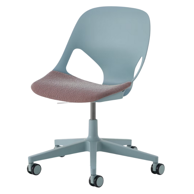 The Zeph Multipurpose Chair without Arms from Herman Miller glacier shell with silt seat pad.