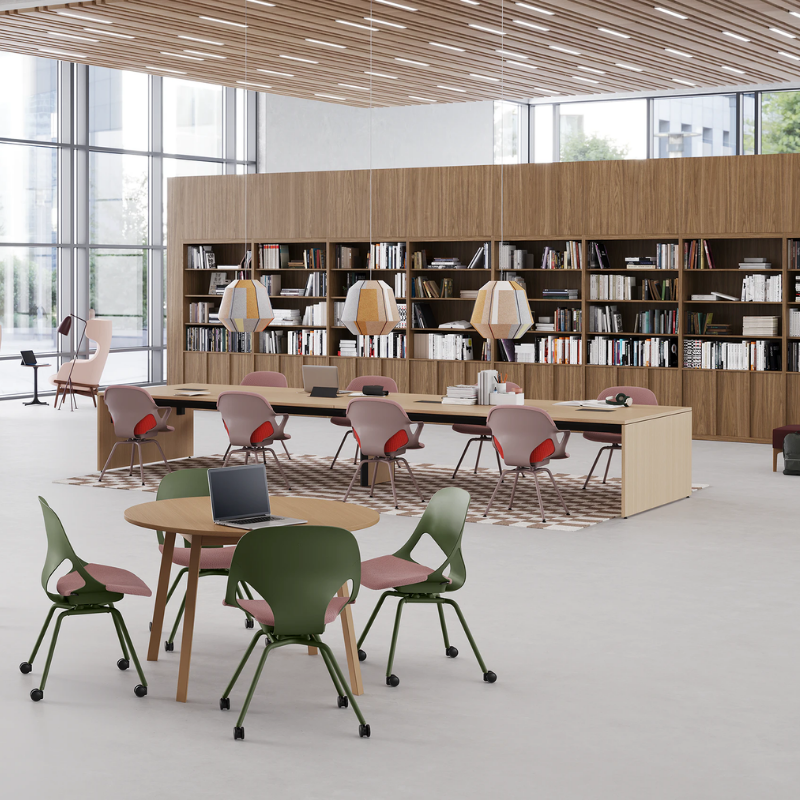 The Zeph Multipurpose Chair without Arms from Herman Miller in a library.