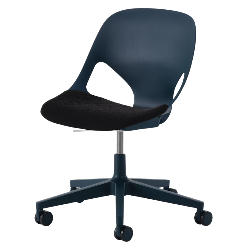 The Zeph Multipurpose Chair without Arms from Herman Miller nightfall shell with black seat pad.