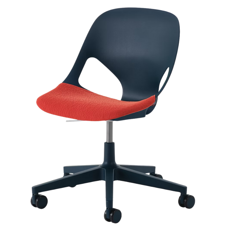 The Zeph Multipurpose Chair without Arms from Herman Miller nightfall shell with blaze seat pad.