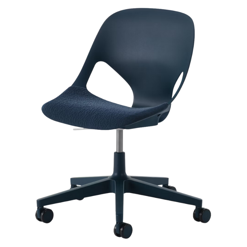 The Zeph Multipurpose Chair without Arms from Herman Miller nightfall shell with nightfall seat pad.