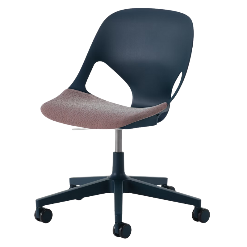 The Zeph Multipurpose Chair without Arms from Herman Miller nightfall shell with silt seat pad.