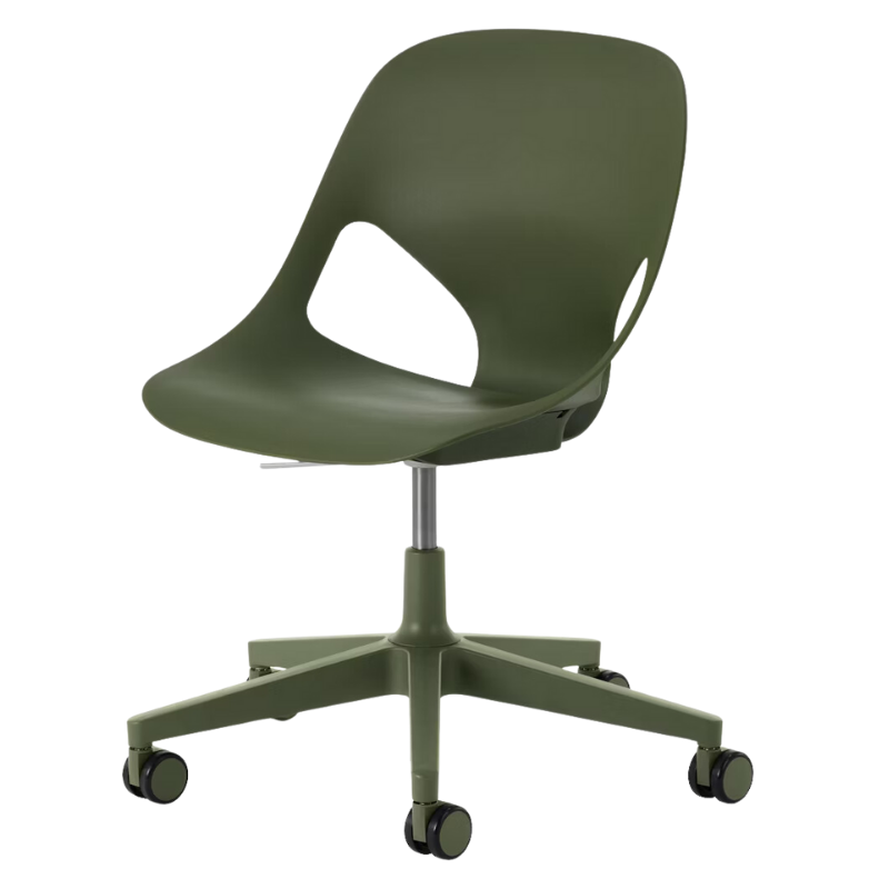 The Zeph Multipurpose Chair without Arms from Herman Miller olive shell.