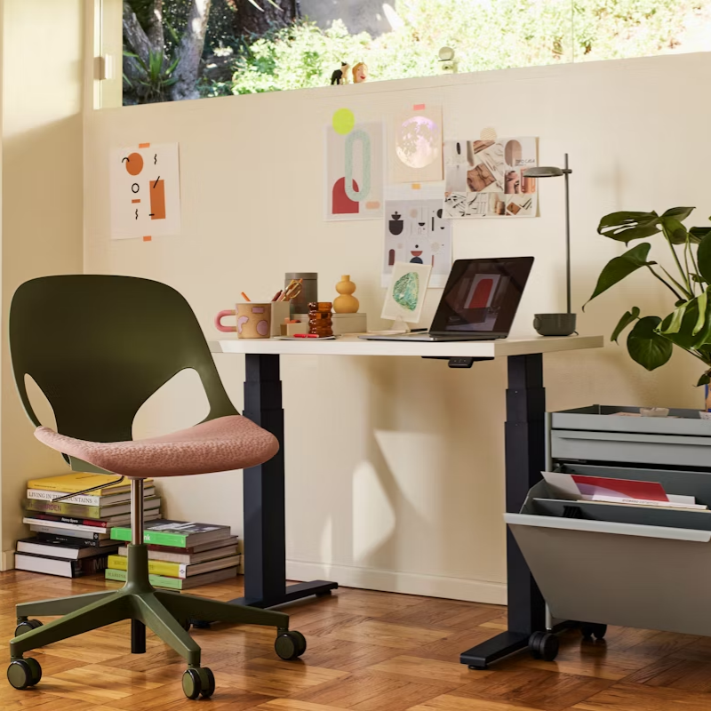 The Zeph Multipurpose Chair without Arms from Herman Miller in a workspace.