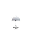 The Panthella 160 Portable Lamp from Louis Poulsen in chrome opal blue grey.