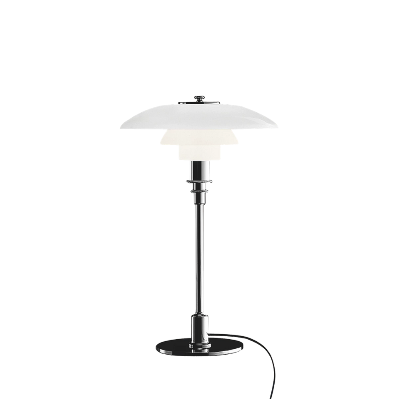 The PH 3/2 Glass Table Lamp from Louis Poulsen in chrome.