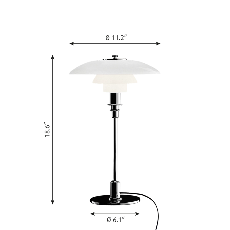 The PH 3/2 Glass Table Lamp from Louis Poulsen dimensions.