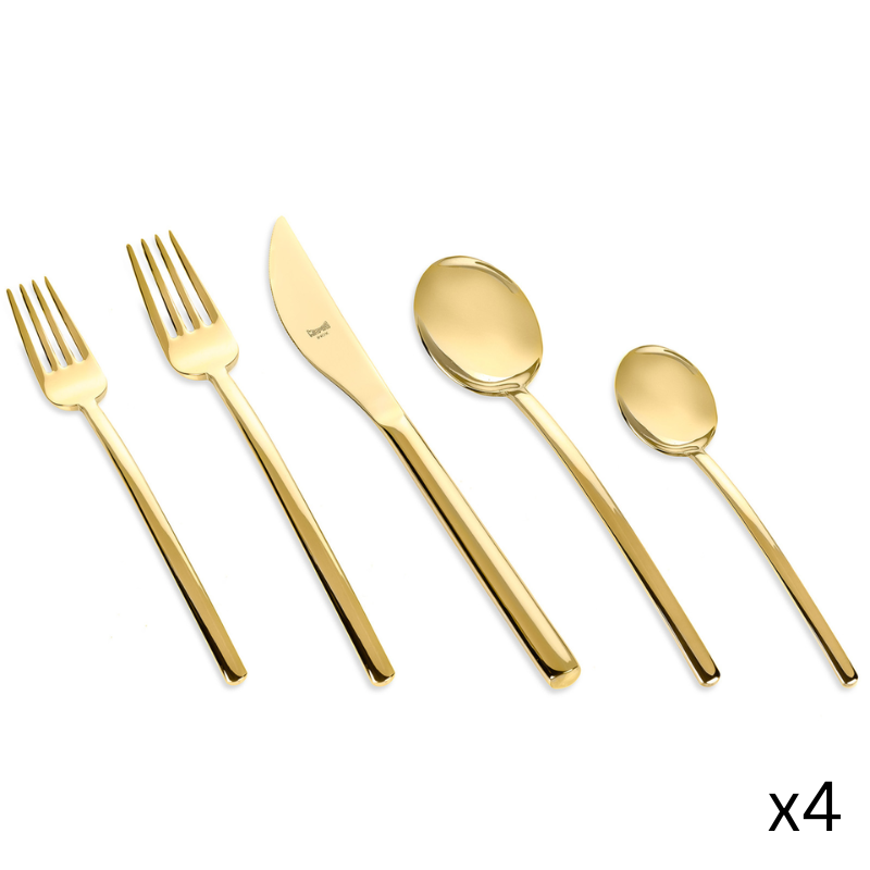 The Due 20 Piece Cutlery Set from Mepra in gold.