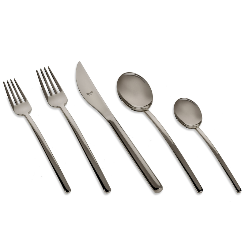 The Due 5 Piece Cutlery Set from Mepra in black gold.