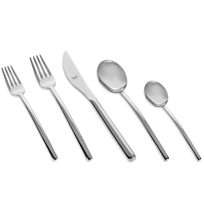 The Due 5 Piece Cutlery Set from Mepra in mirror.