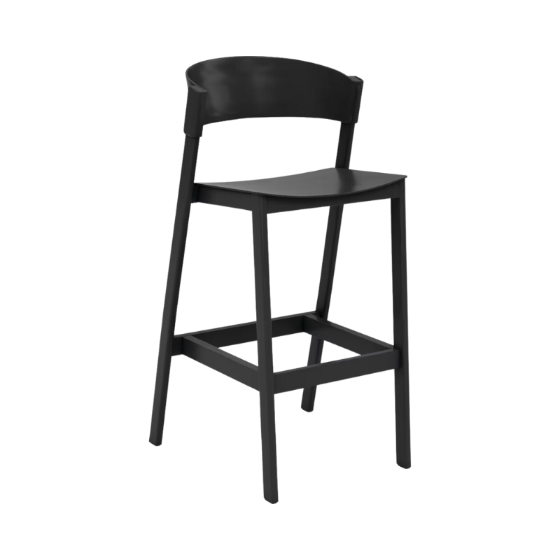 Bar stool with back. Cover Bar Stool by Muuto in black.