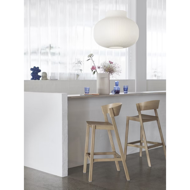 Muuto cover counter stool in oak at kitchen island 