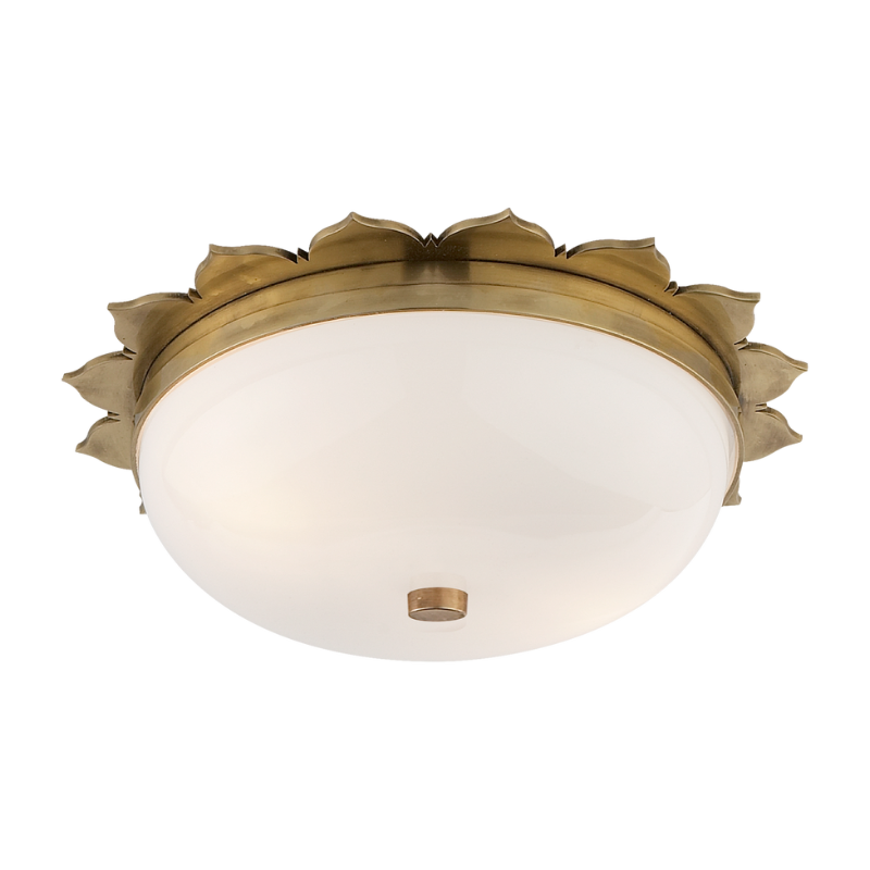 The small Rachel Flush Mount from Visual Comfort & Co in natural brass.