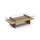 The rectangular Parallel Coffee Table from Woud made with oak and a glass top.