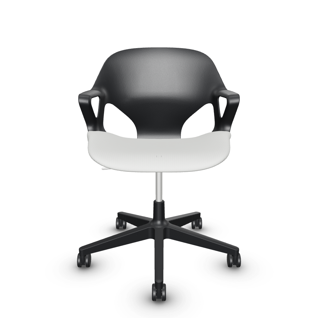 The Zeph Multipurpose Chair with Arms from Herman Miller black shell with alpine seat pad 3d model.